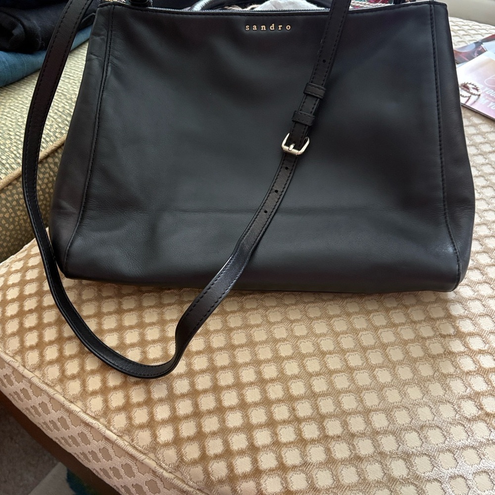 Sandro Black Leather Shoulder Bag